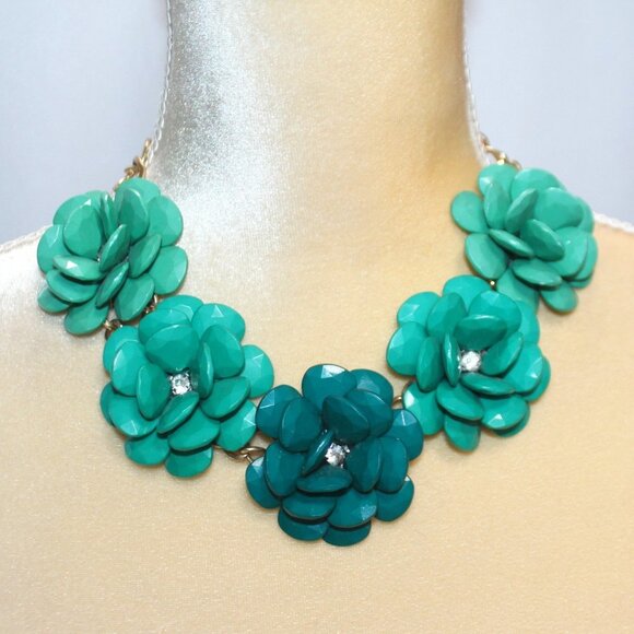 Jewelry - Turquoise Floral Two-Tone Statement Necklace